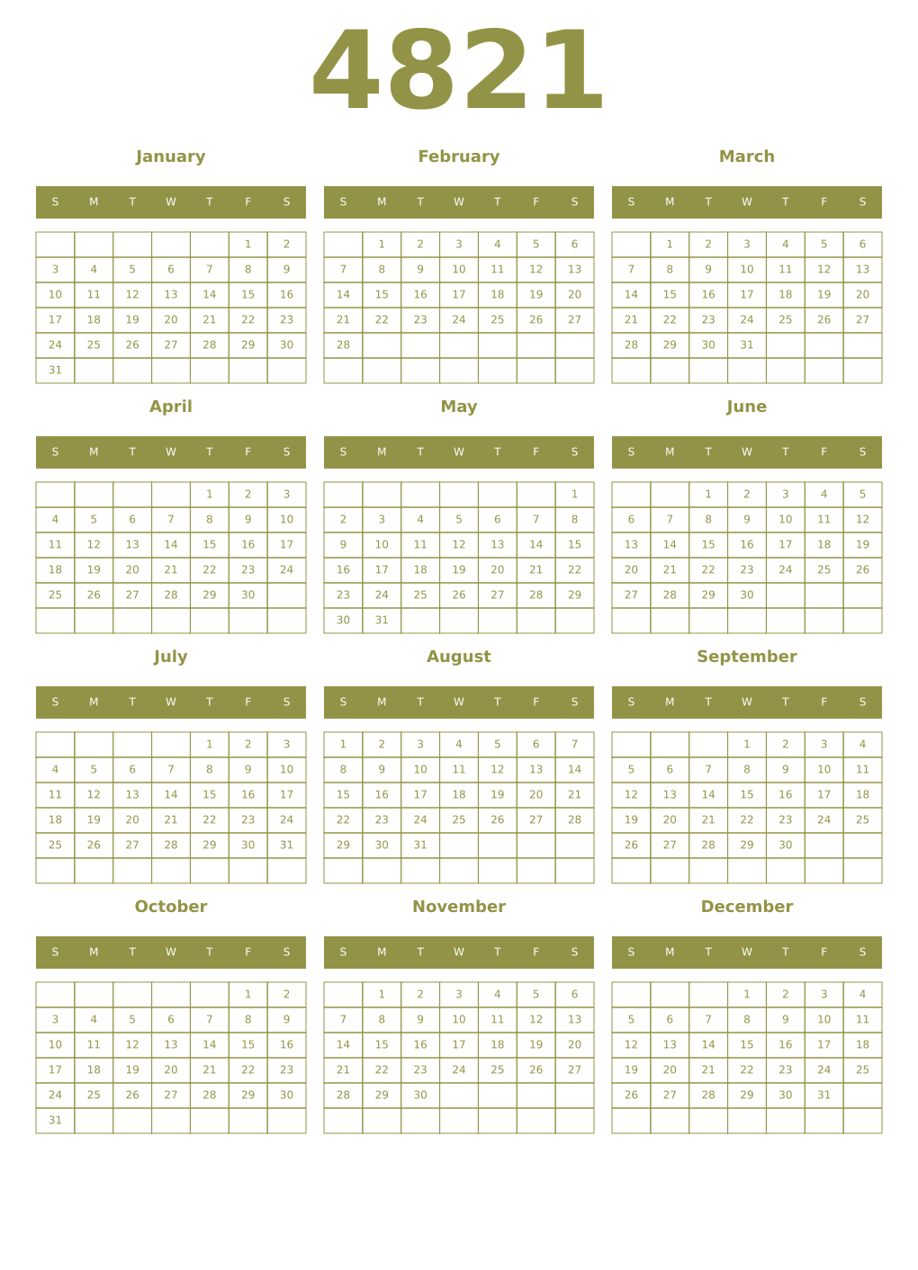 Printable 4821 Year Calendars eburnean