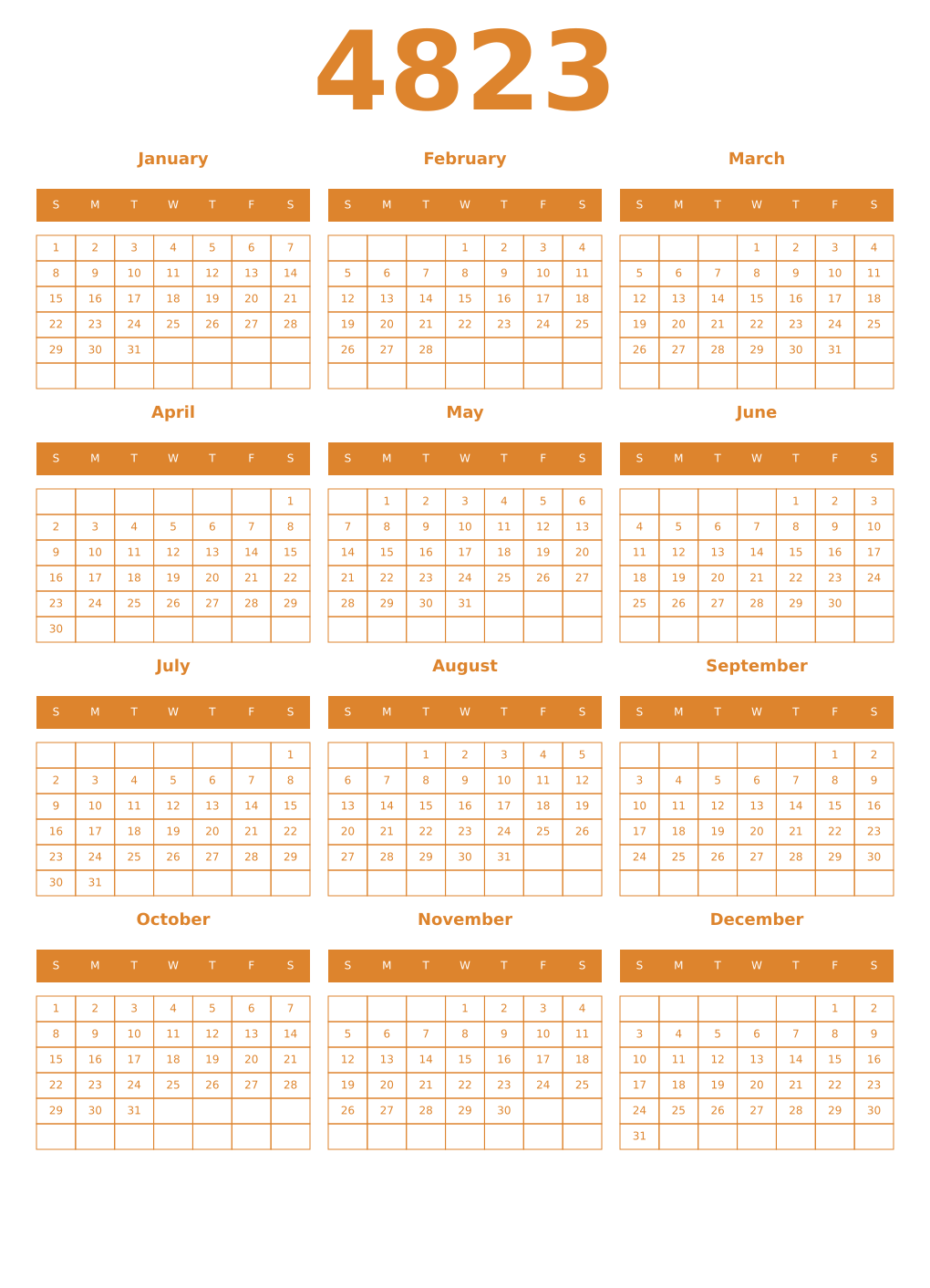 Printable 4823 Year Calendars orange