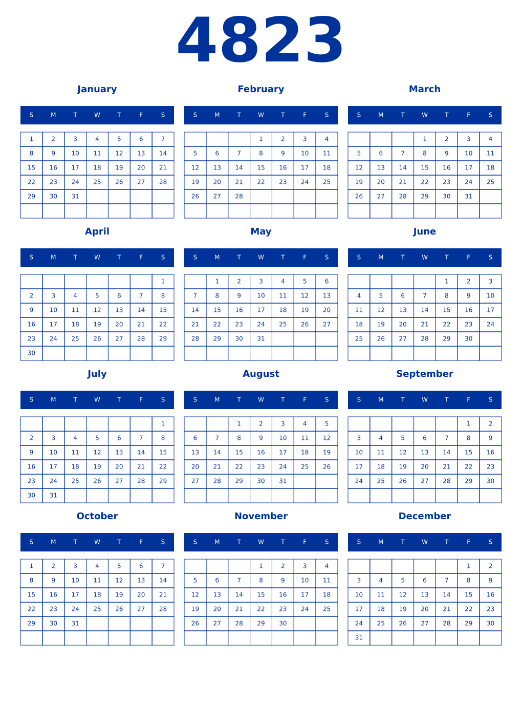 Printable 4823 Year Calendars smalt