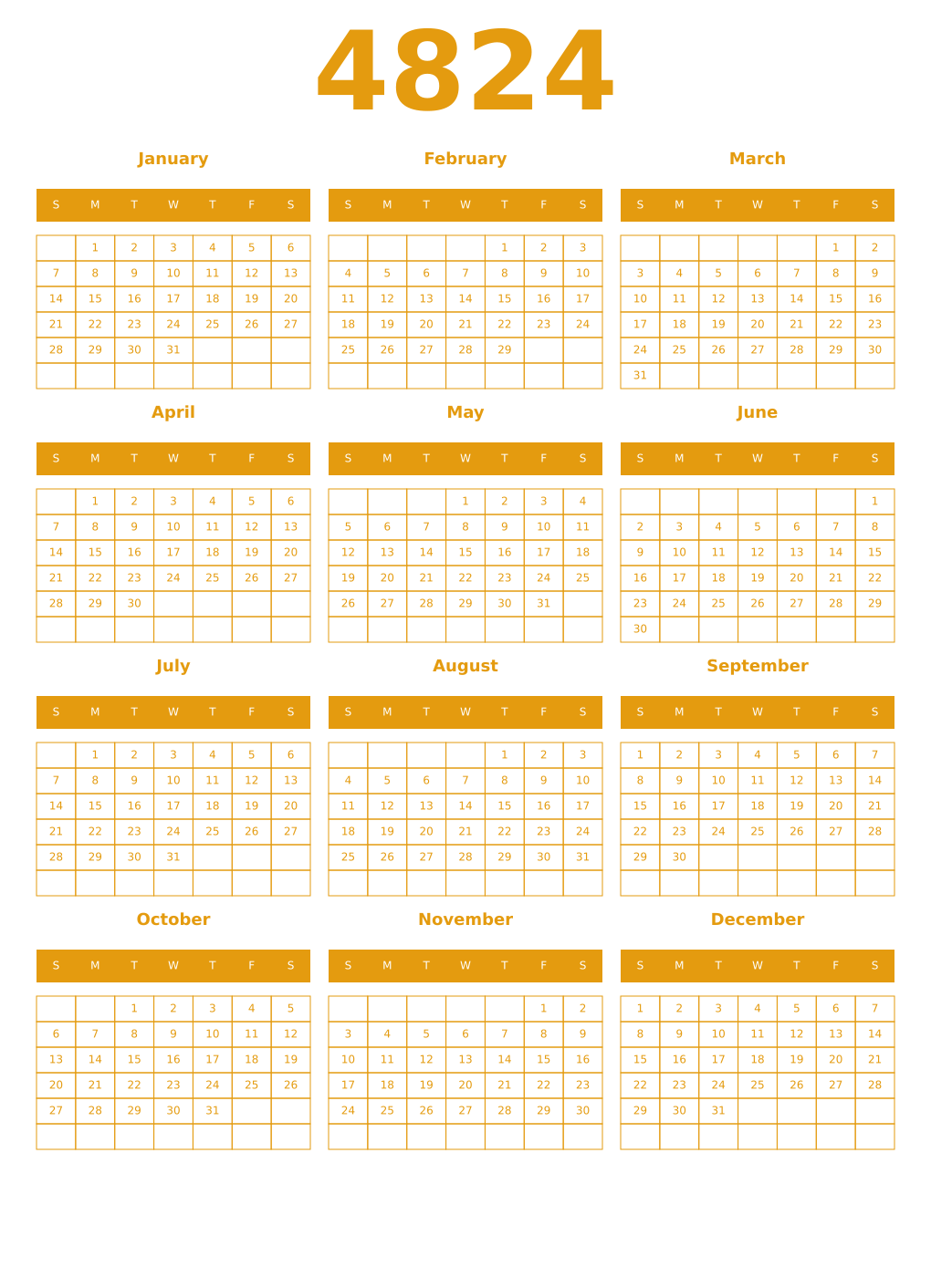 Printable 4824 Year Calendars gamboge