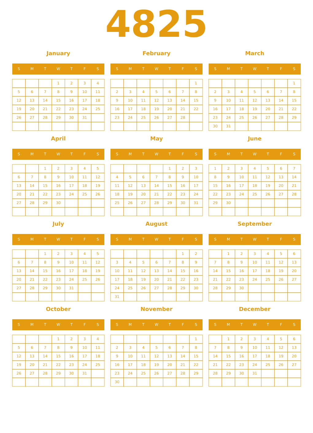 Printable 4825 Year Calendars gamboge