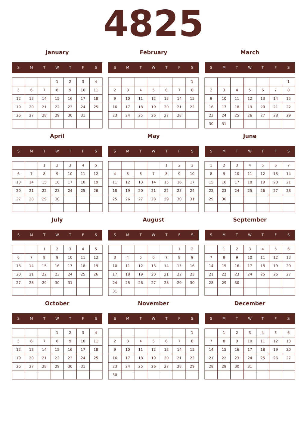 Printable 4825 Year Calendars mortuum