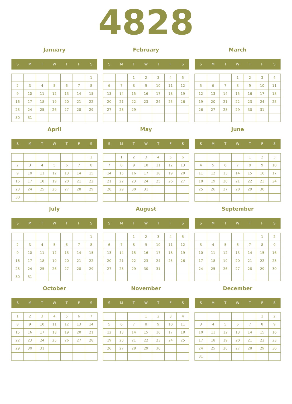 Printable 4828 Year Calendars eburnean