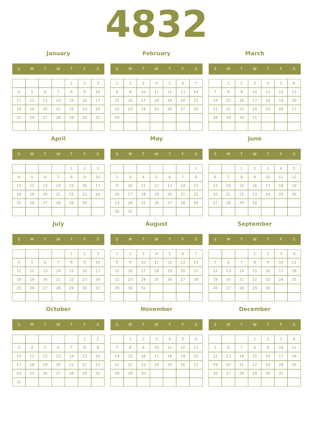 Printable 4832 Year Calendars eburnean