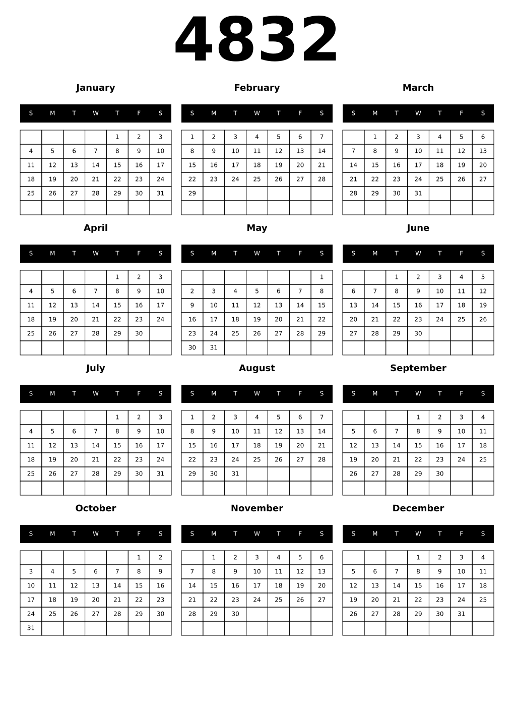 Printable 4832 Calendars