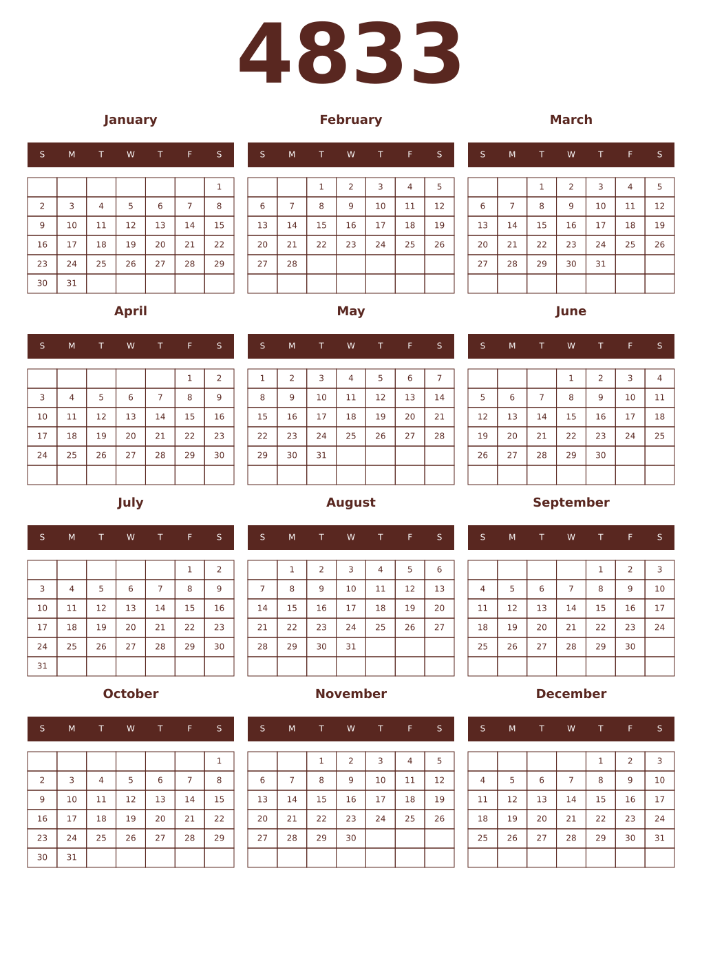 Printable 4833 Year Calendars mortuum
