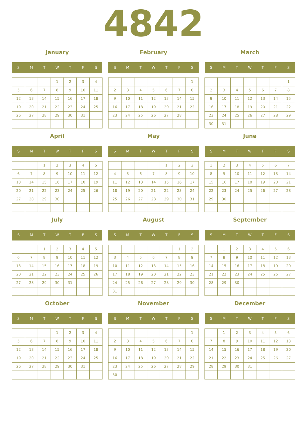 Printable 4842 Year Calendars eburnean