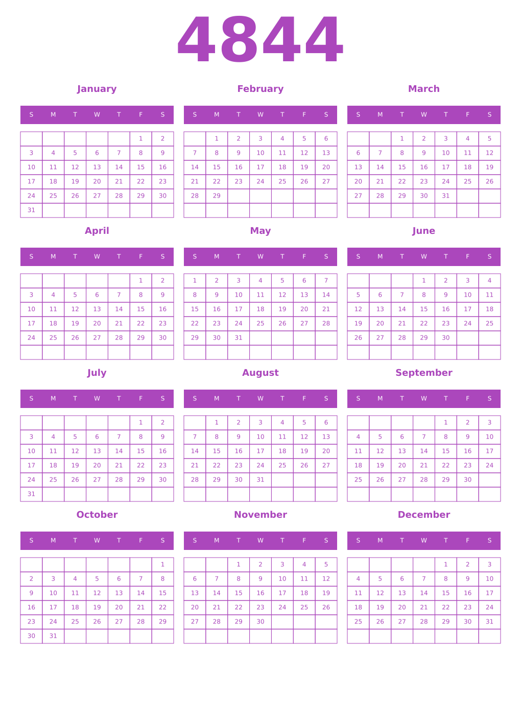 Printable 4844 Calendars