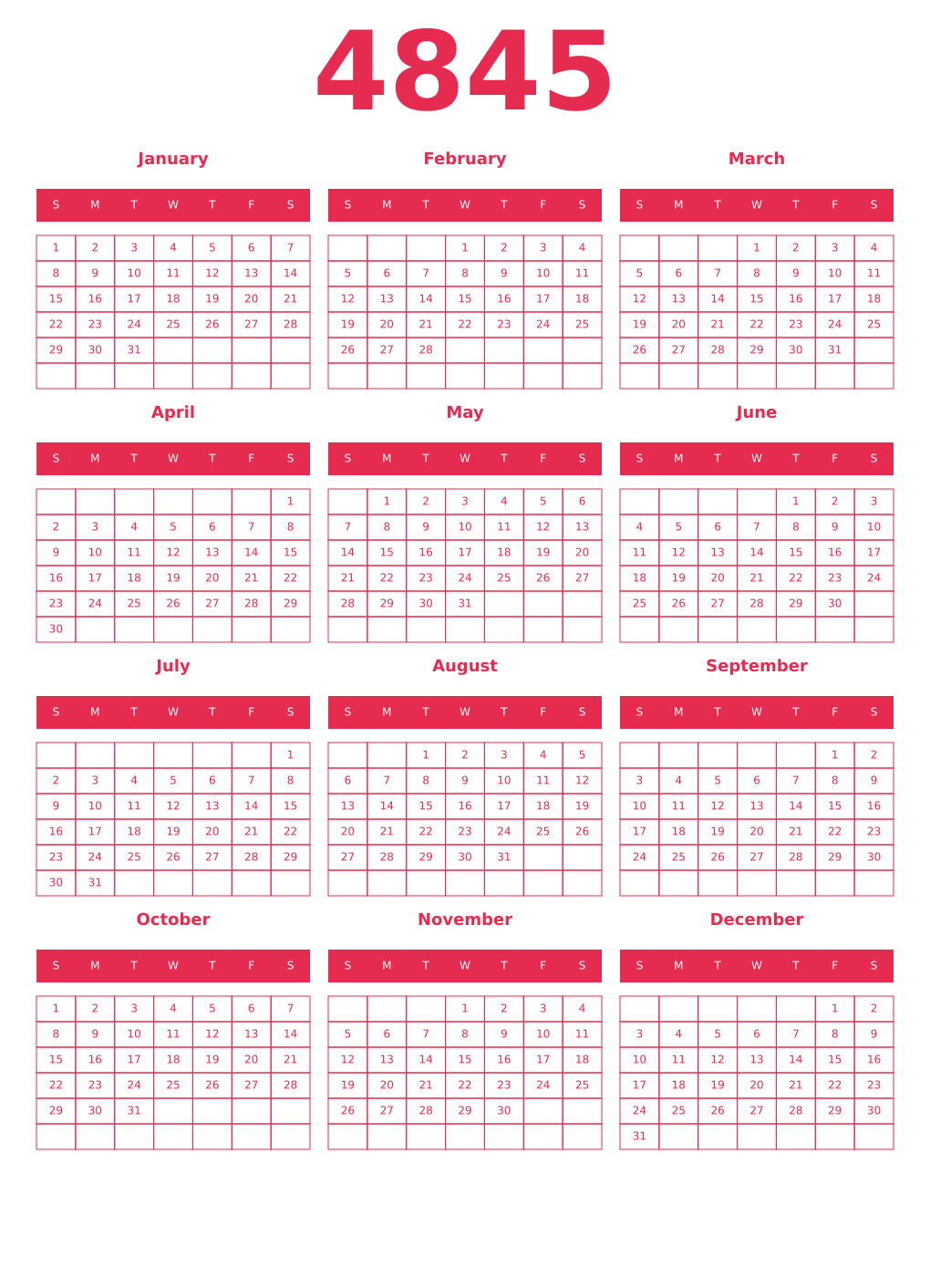 Printable 4845 Year Calendars amaranth