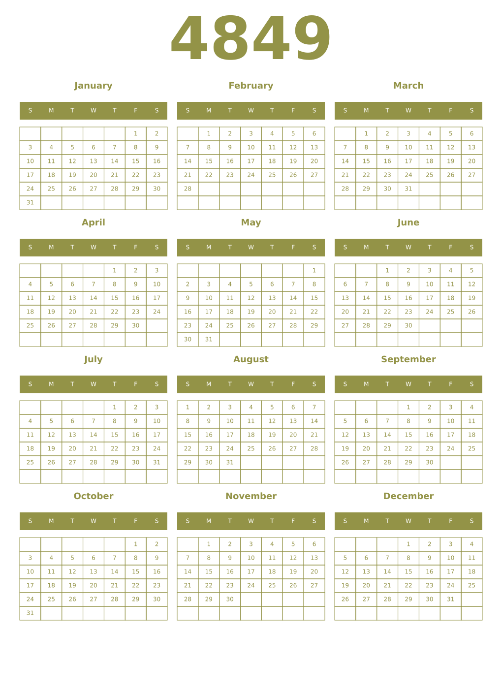 Printable 4849 Year Calendars eburnean