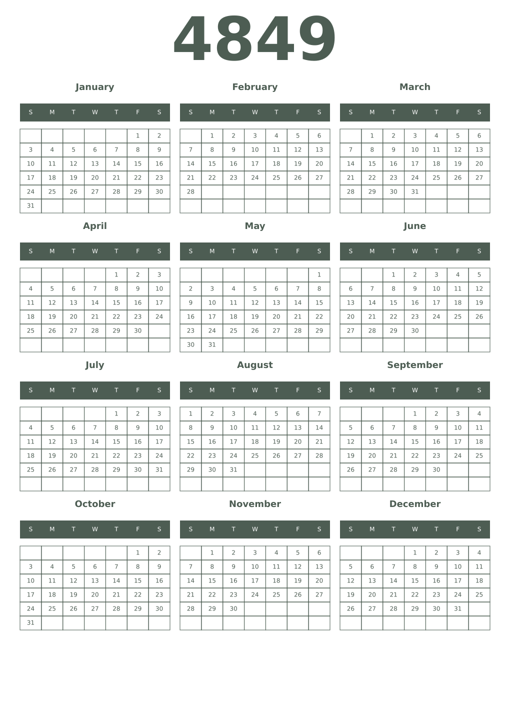 Printable 4849 Year Calendars feldgrau