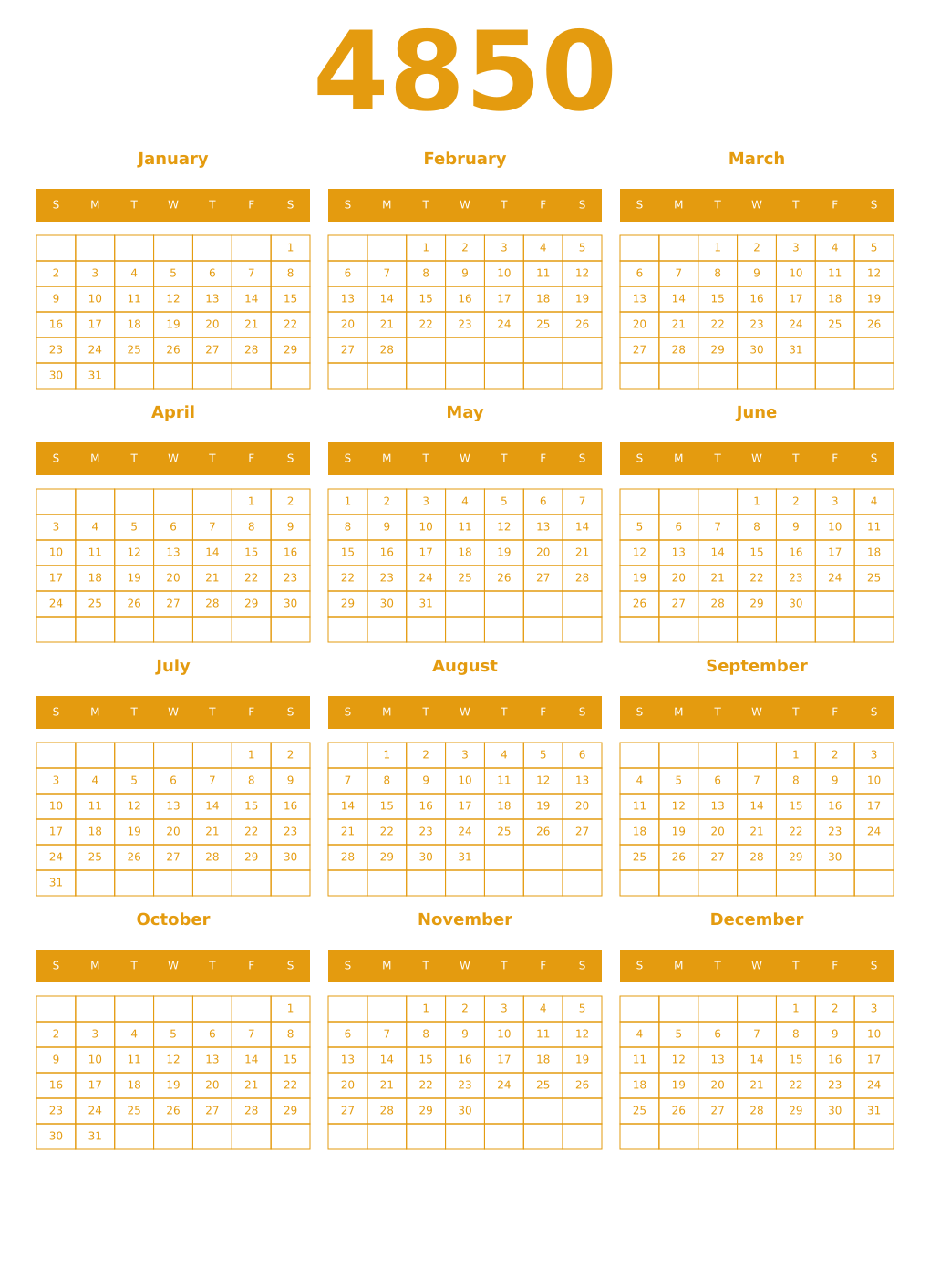Printable 4850 Year Calendars gamboge