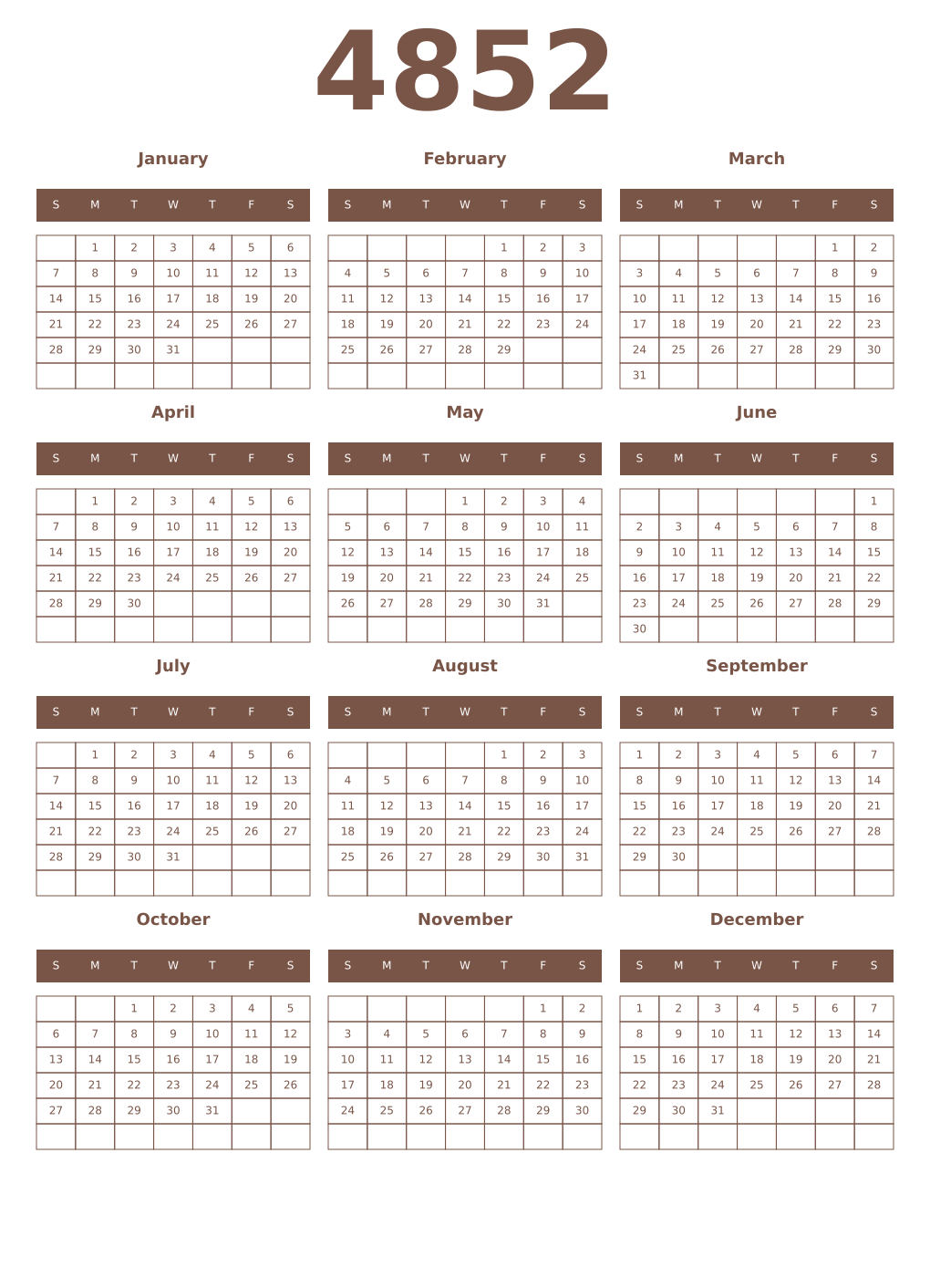 Printable 4852 Year Calendars coffe