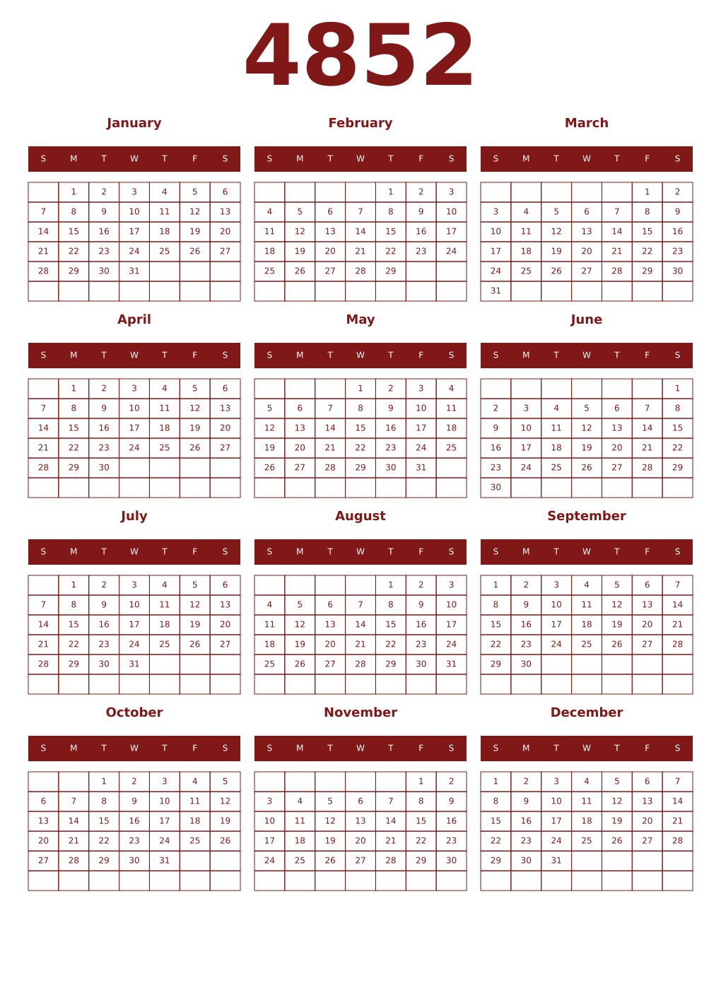 Printable 4852 Year Calendars falu