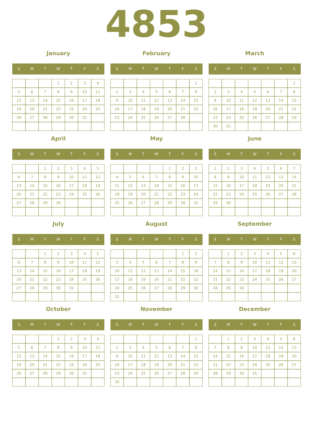 Printable 4853 Year Calendars eburnean