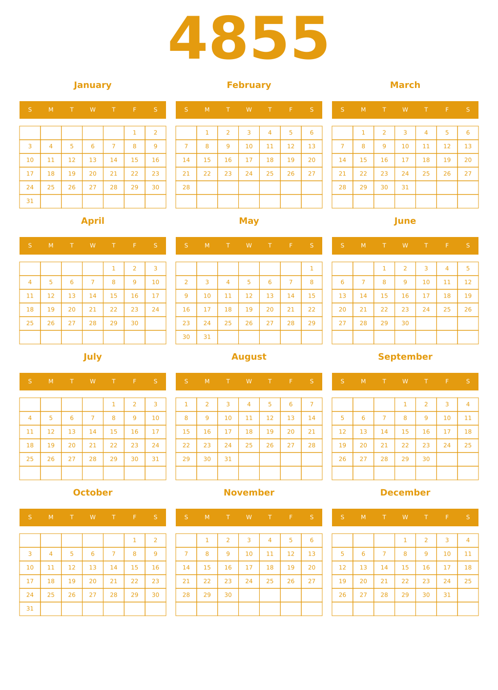 Printable 4855 Year Calendars gamboge