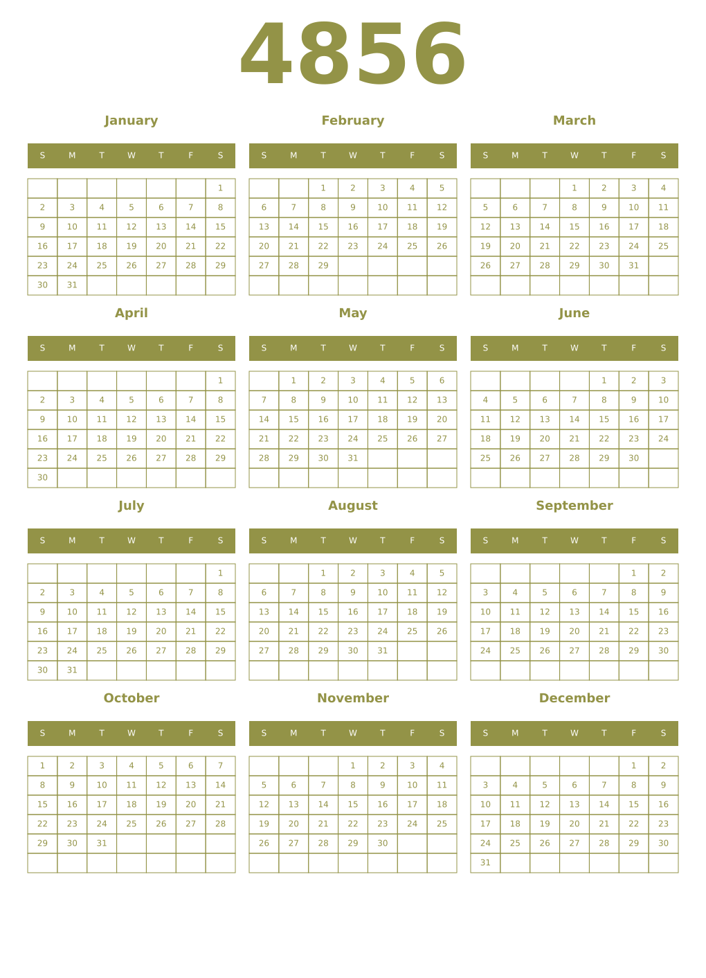 Printable 4856 Year Calendars eburnean