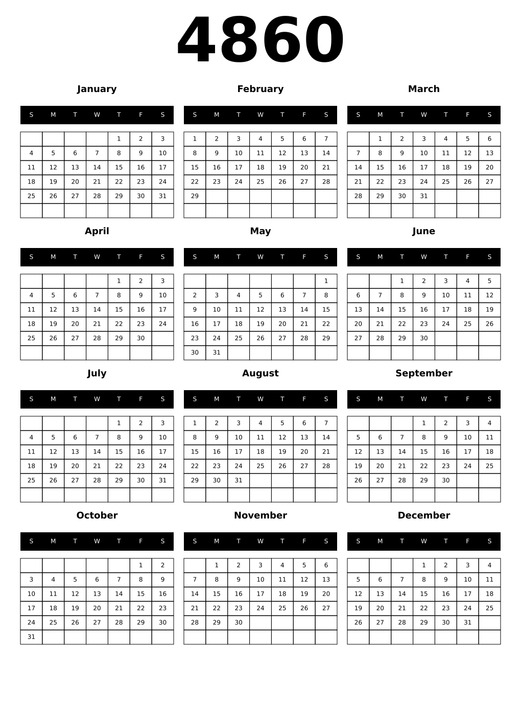 Printable 4860 Calendars
