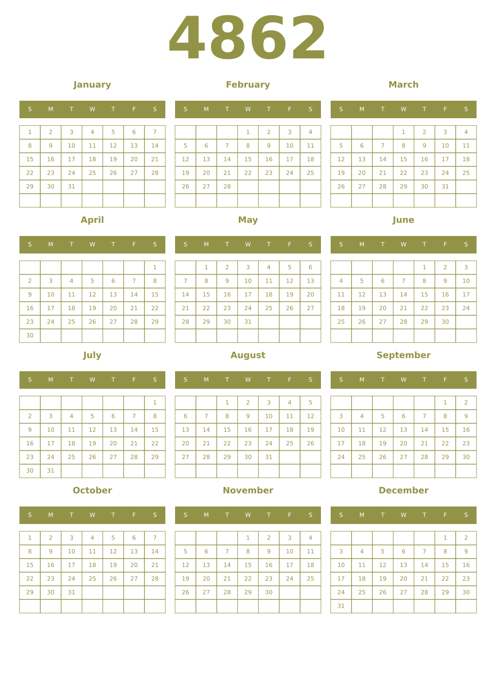 Printable 4862 Year Calendars eburnean
