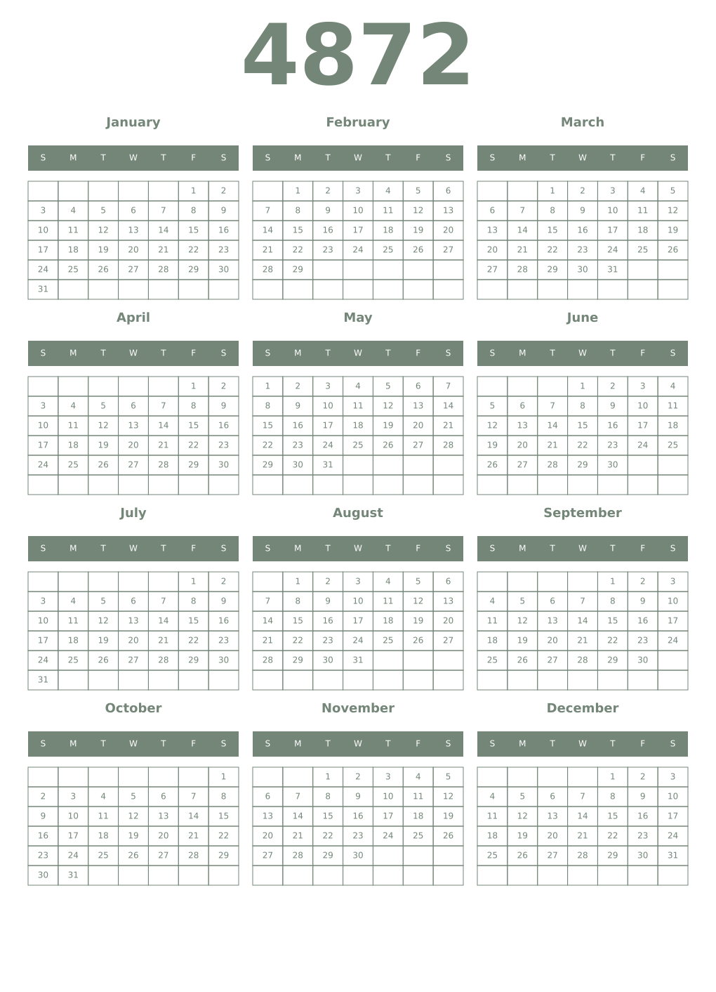 Printable 4872 Year Calendars xanadu