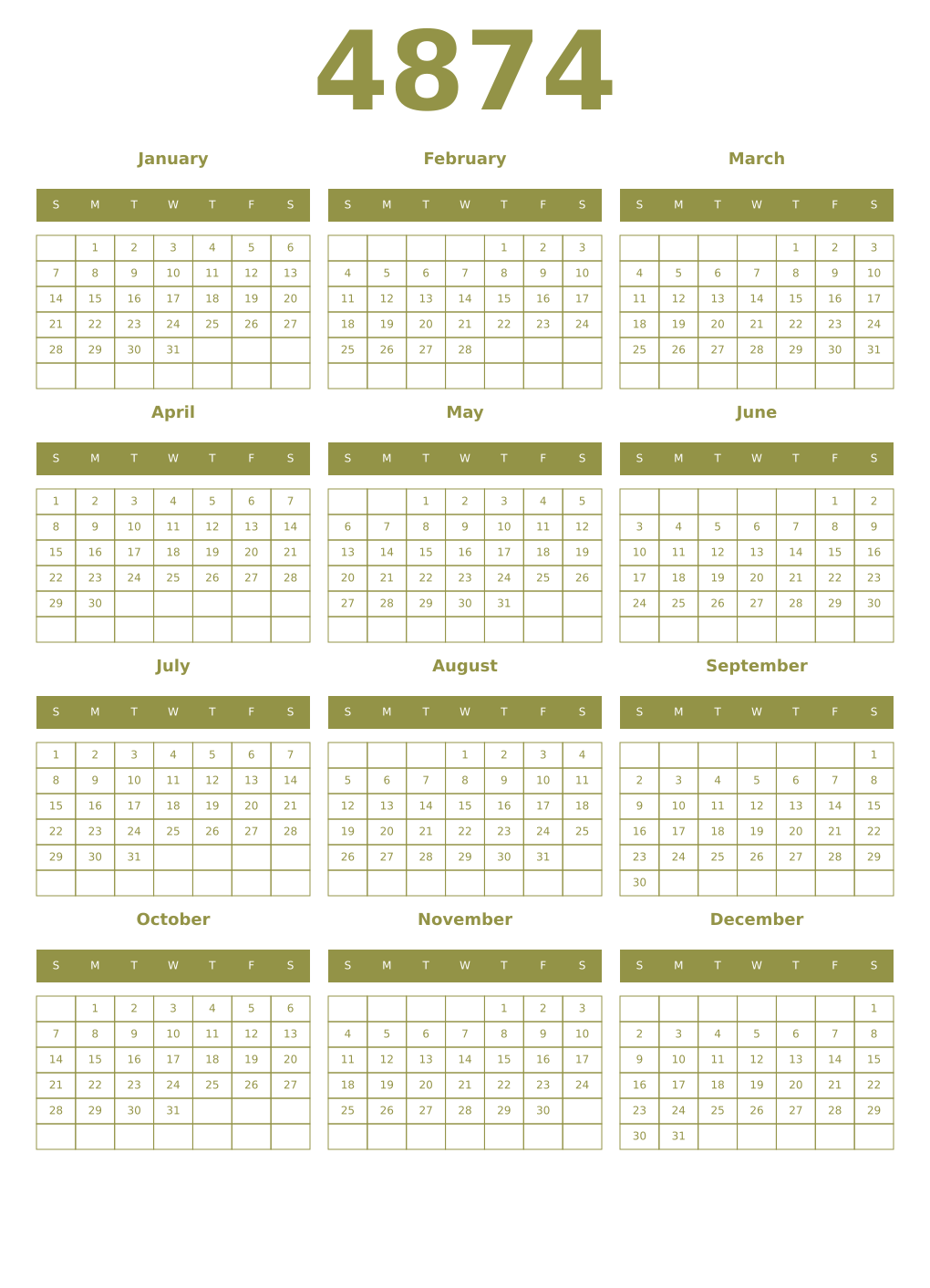 Printable 4874 Year Calendars eburnean