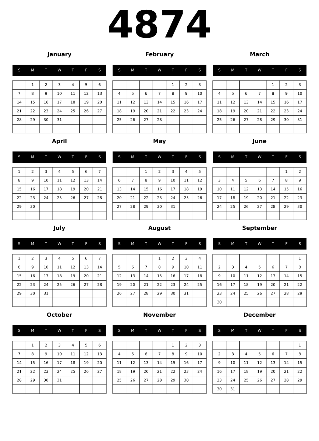 Printable 4874 Calendars