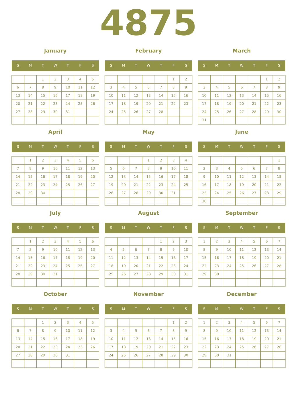 Printable 4875 Year Calendars eburnean