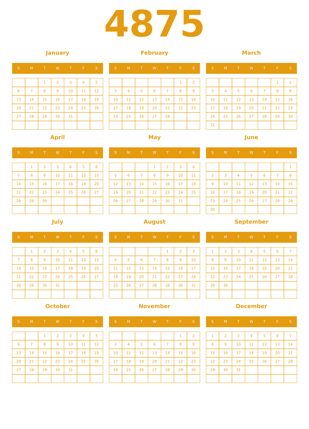 Printable 4875 Year Calendars gamboge