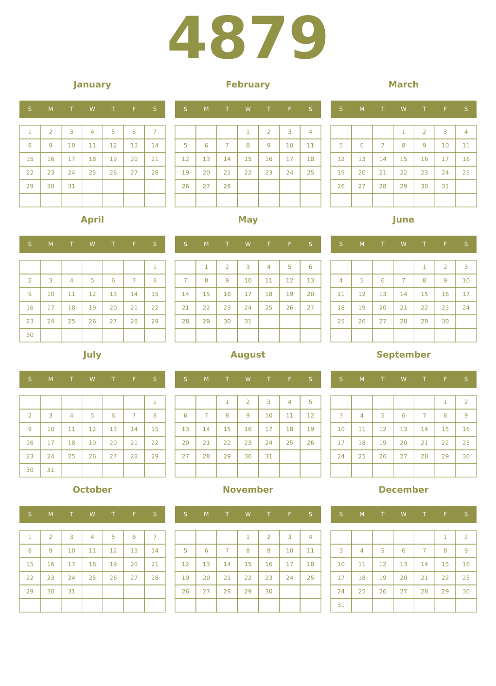 Printable 4879 Year Calendars eburnean