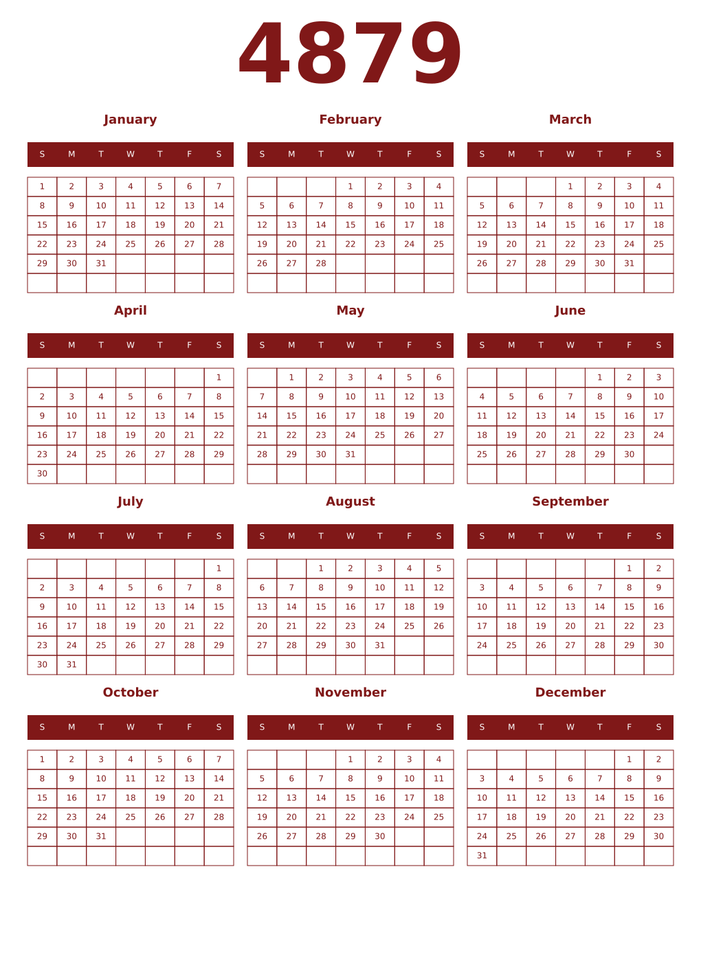 Printable 4879 Year Calendars falu