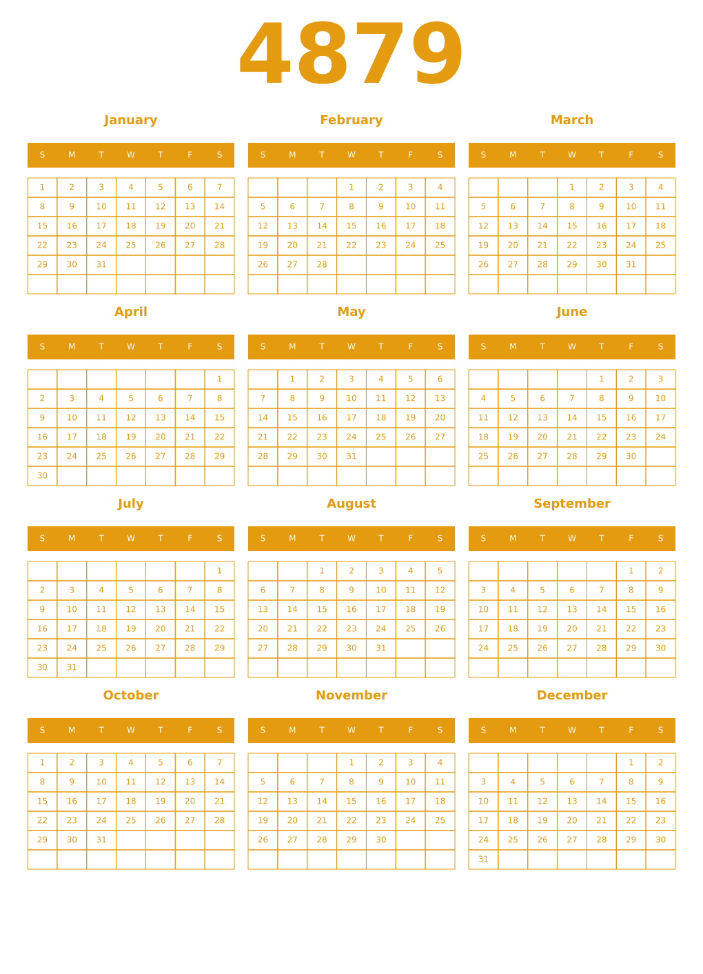 Printable 4879 Year Calendars gamboge