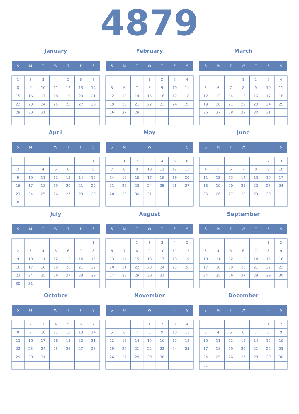 Printable 4879 Year Calendars glaucous