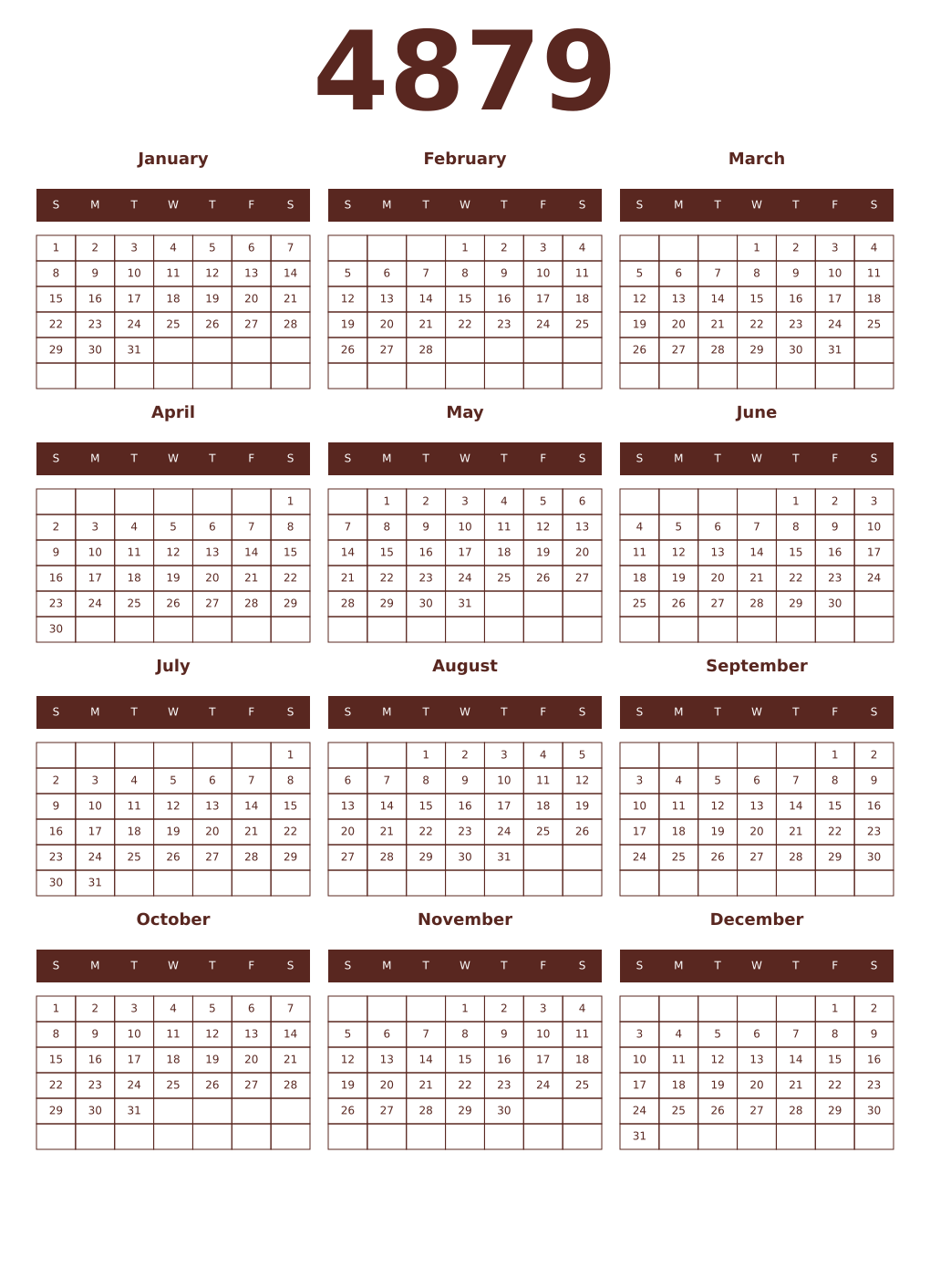 Printable 4879 Year Calendars mortuum