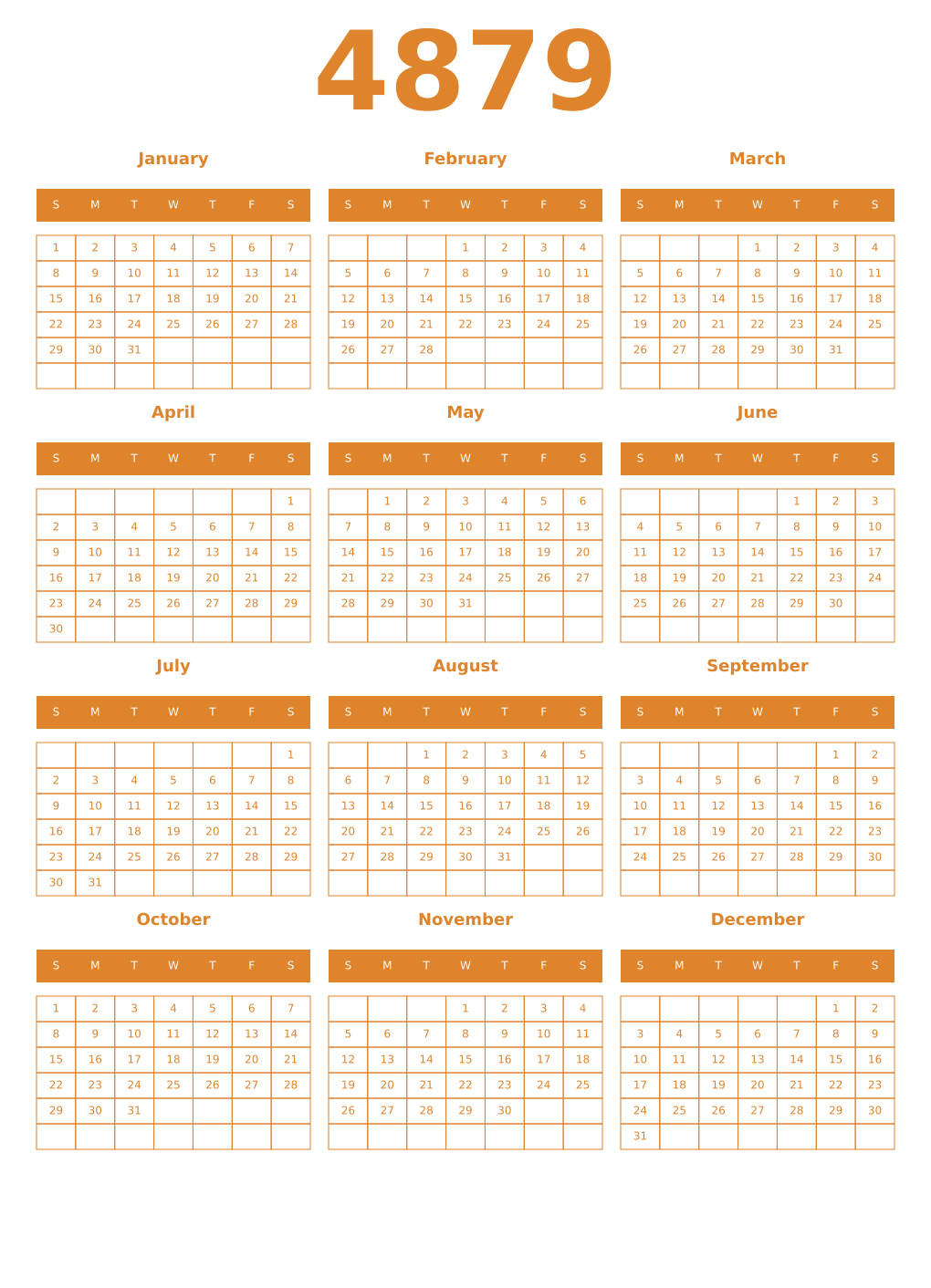 Printable 4879 Year Calendars orange