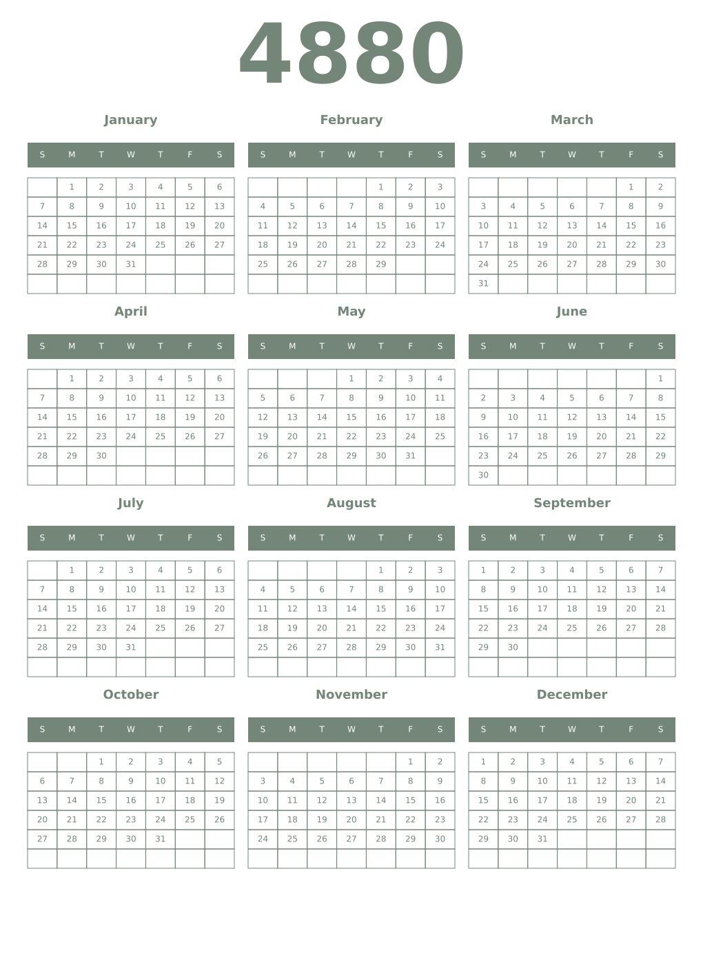 Printable 4880 Year Calendars xanadu
