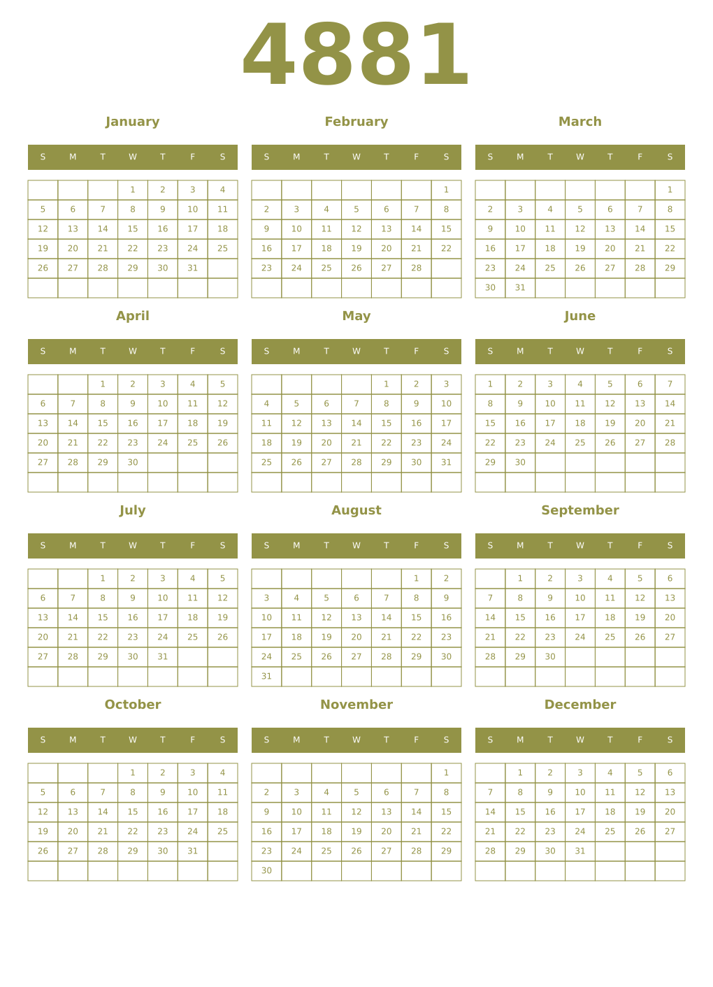 Printable 4881 Year Calendars eburnean