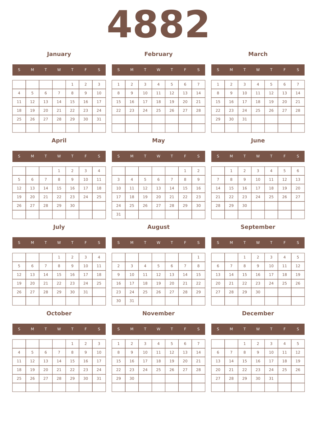 Printable 4882 Year Calendars coffe