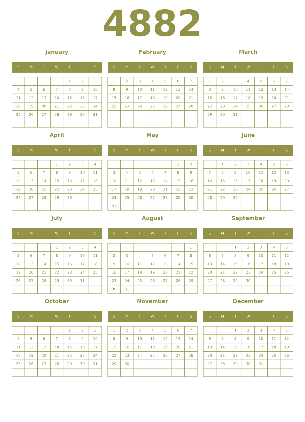 Printable 4882 Year Calendars eburnean