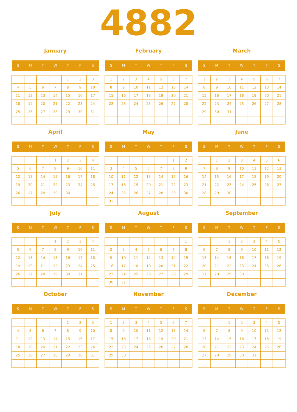 Printable 4882 Year Calendars gamboge