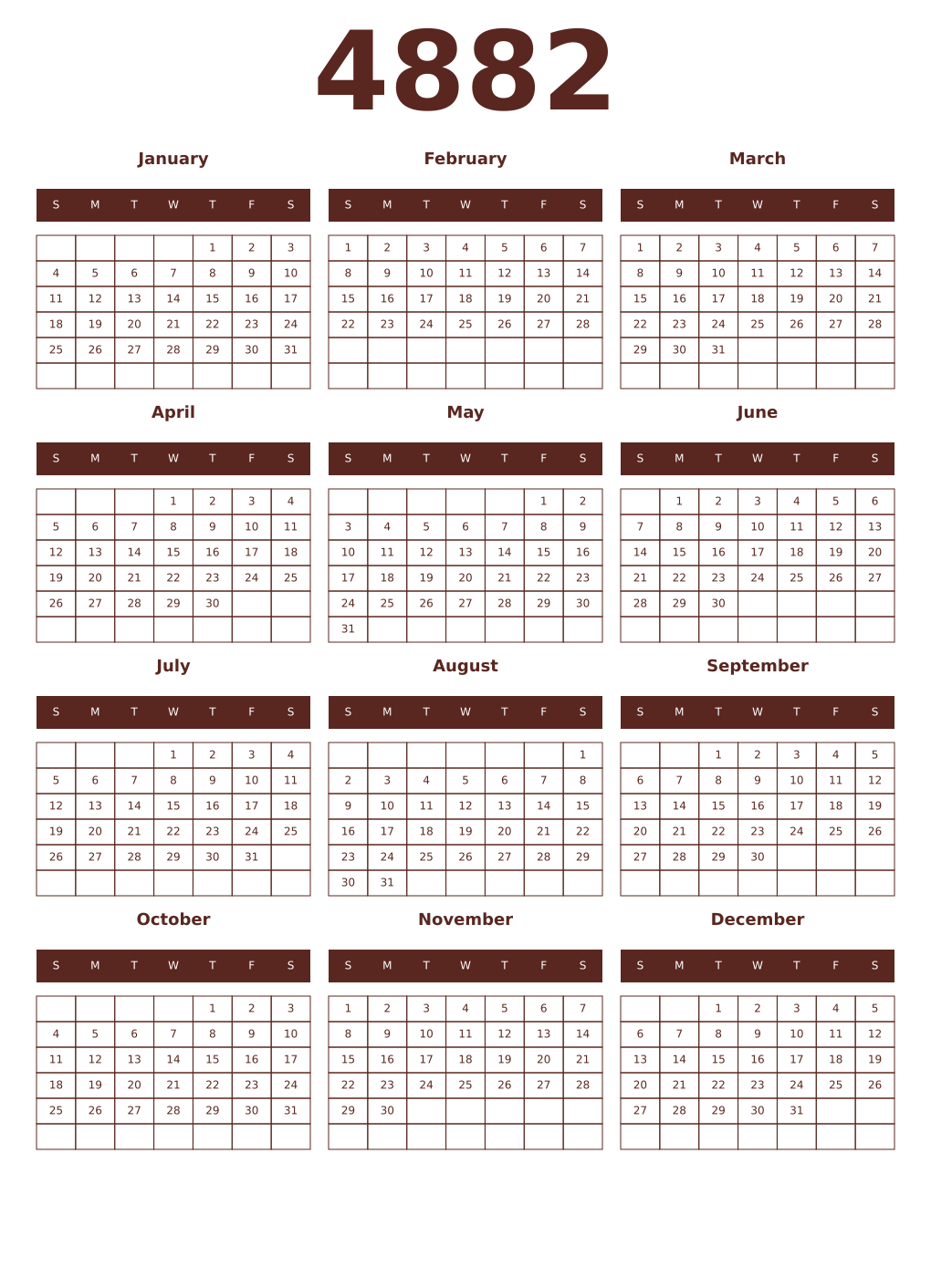 Printable 4882 Year Calendars mortuum