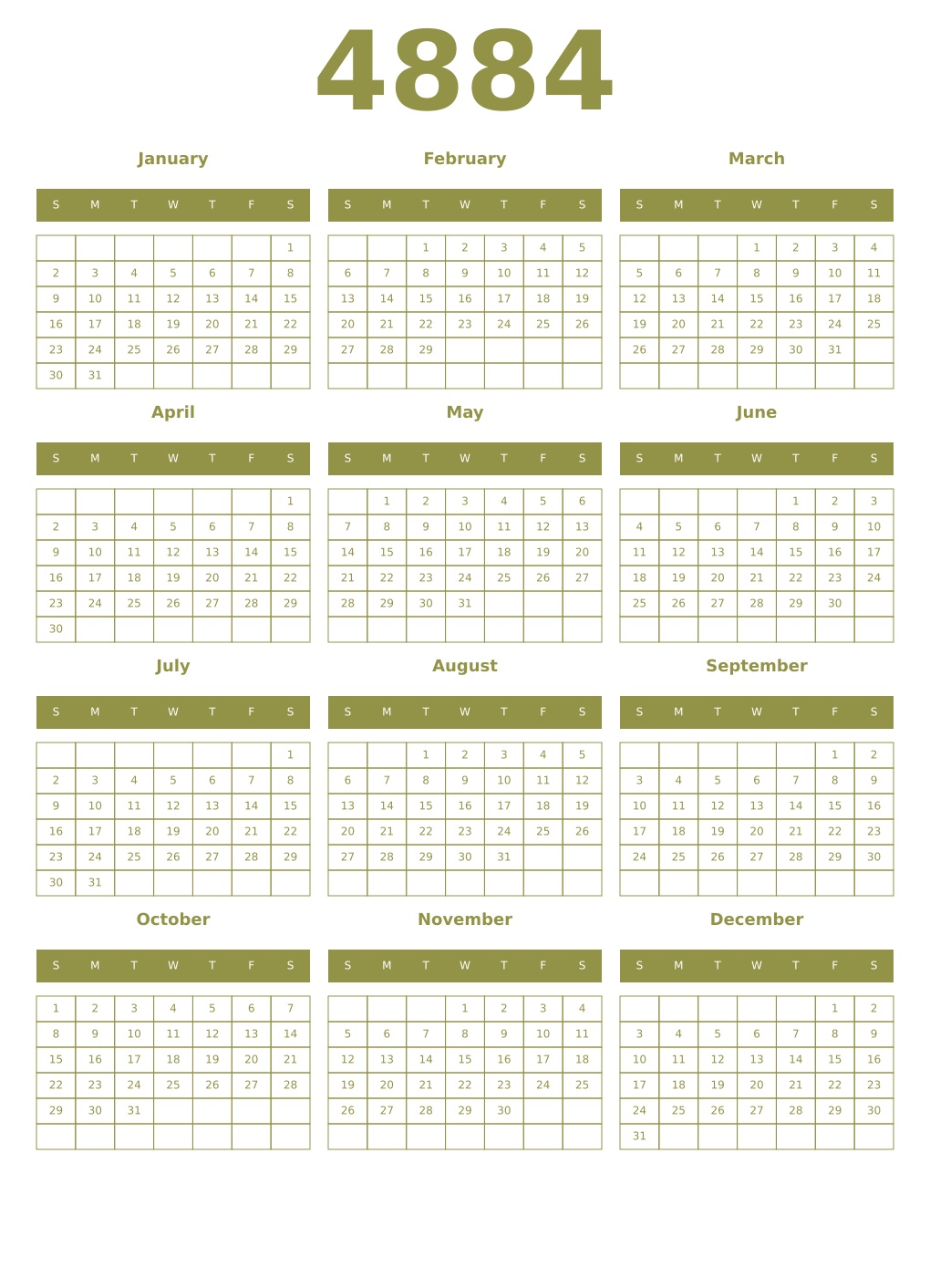 Printable 4884 Year Calendars eburnean