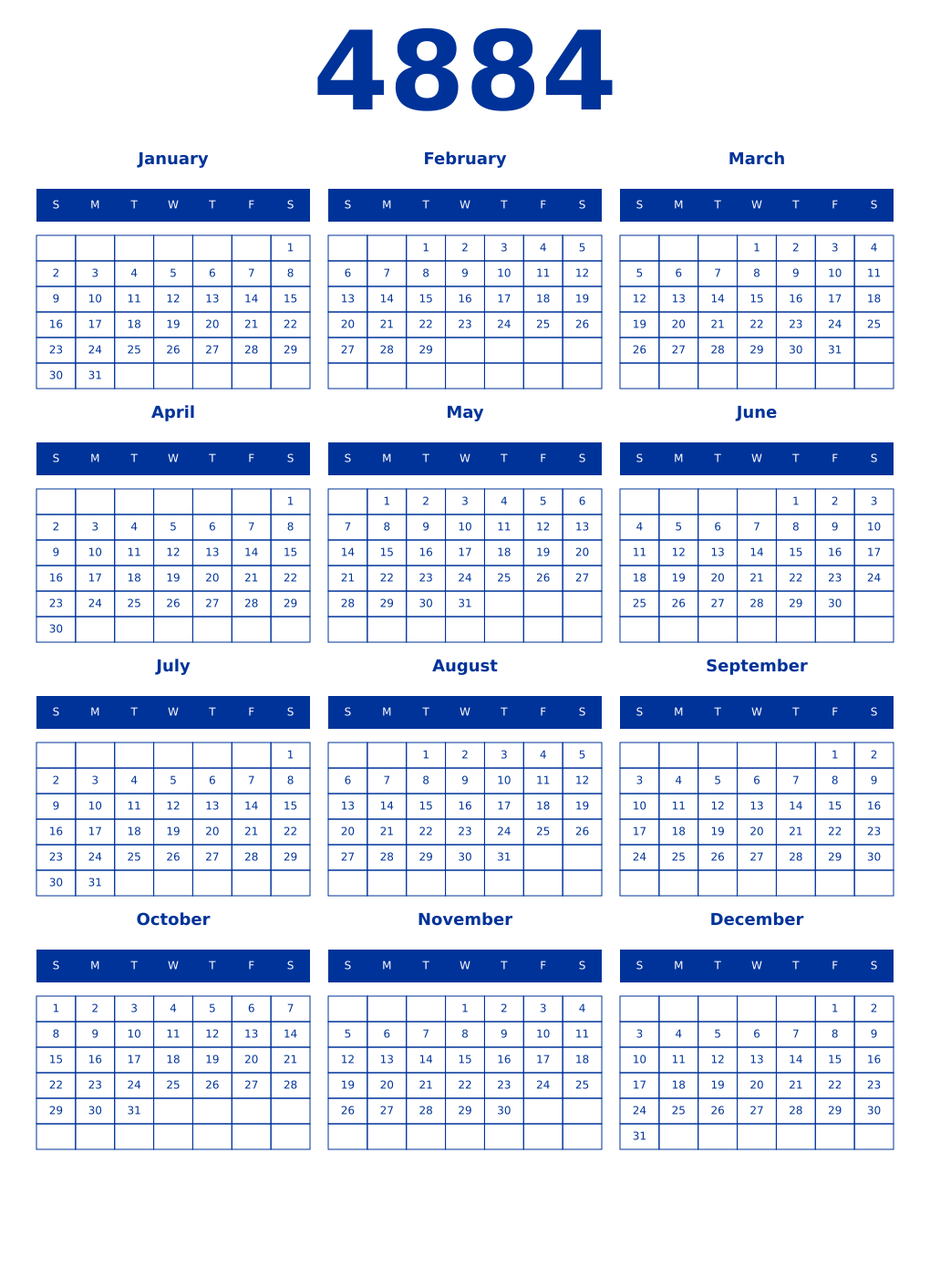 Printable 4884 Year Calendars smalt