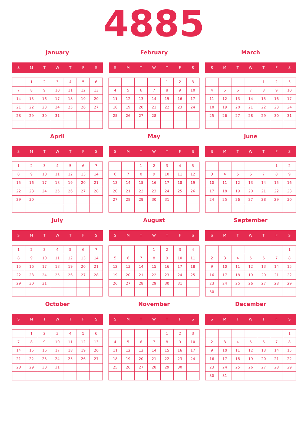 Printable 4885 Year Calendars amaranth