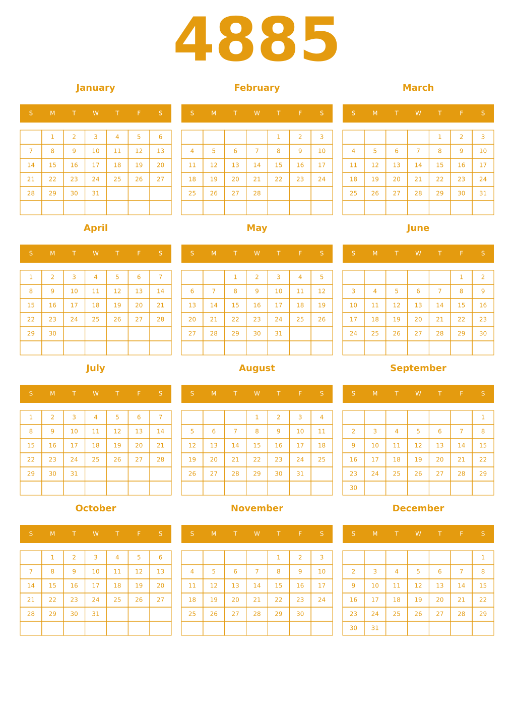 Printable 4885 Year Calendars gamboge
