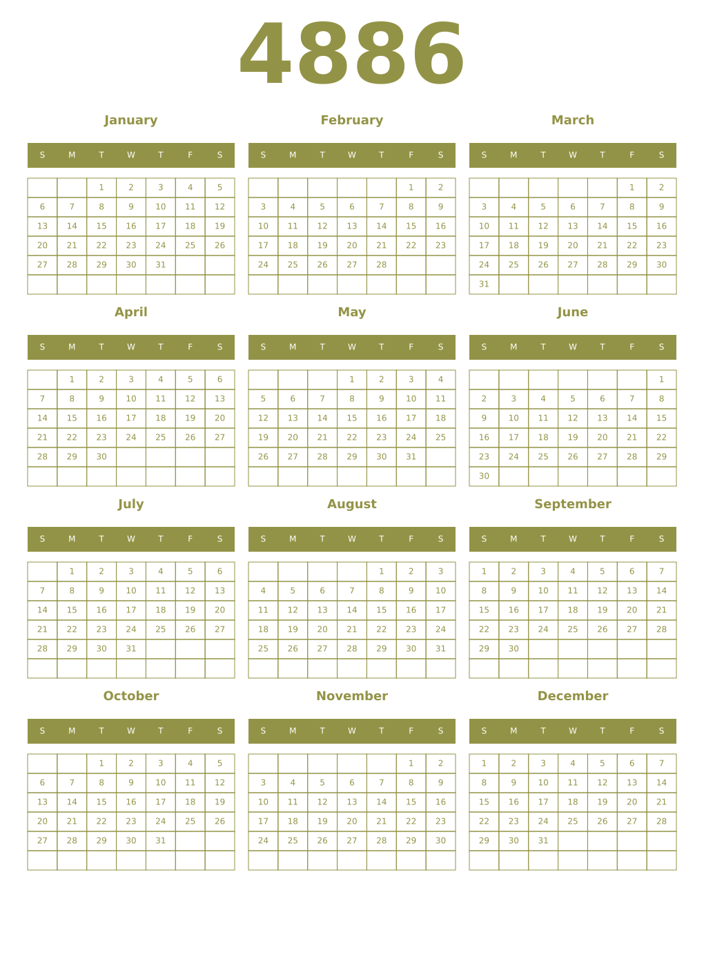 Printable 4886 Year Calendars eburnean
