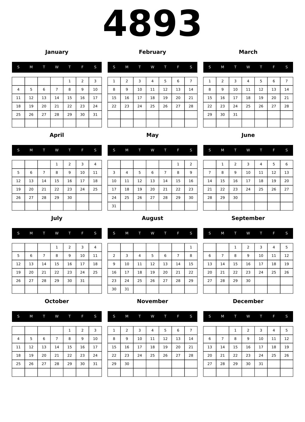 Printable 4893 Calendars