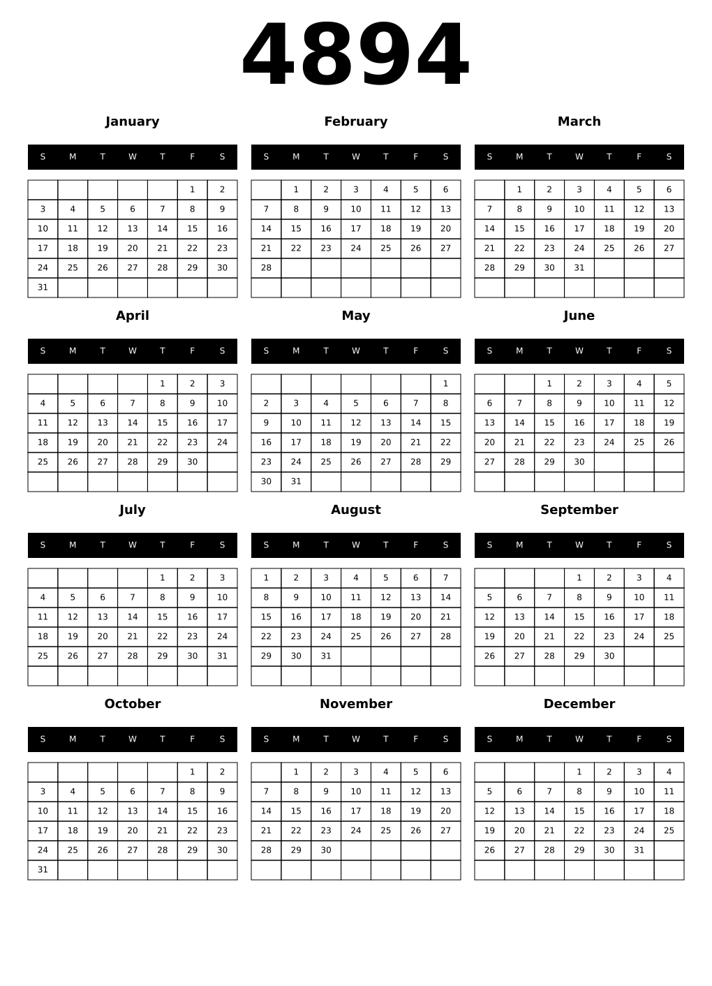 Printable 4894 Calendars