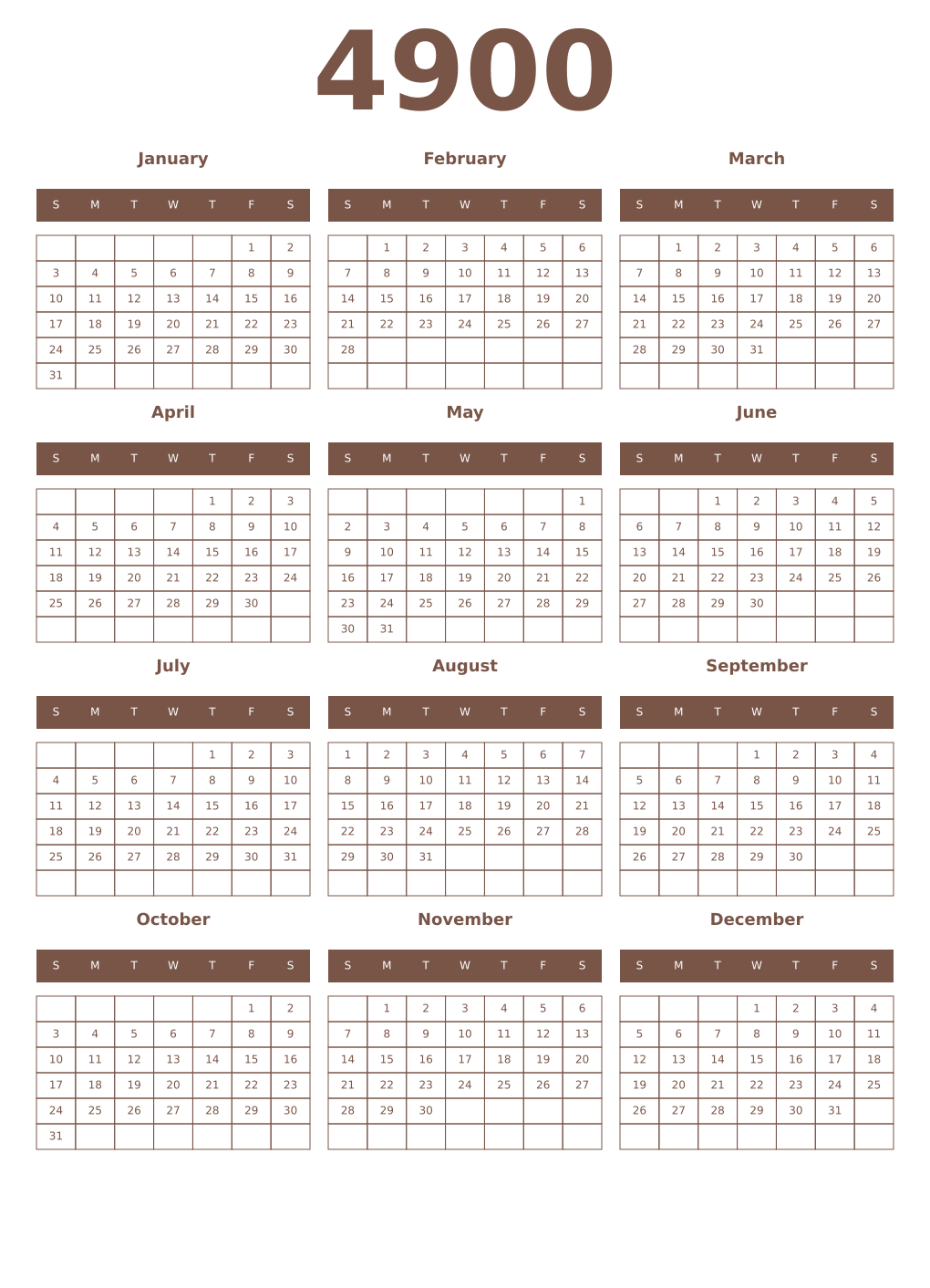 Printable 4900 Year Calendars coffe