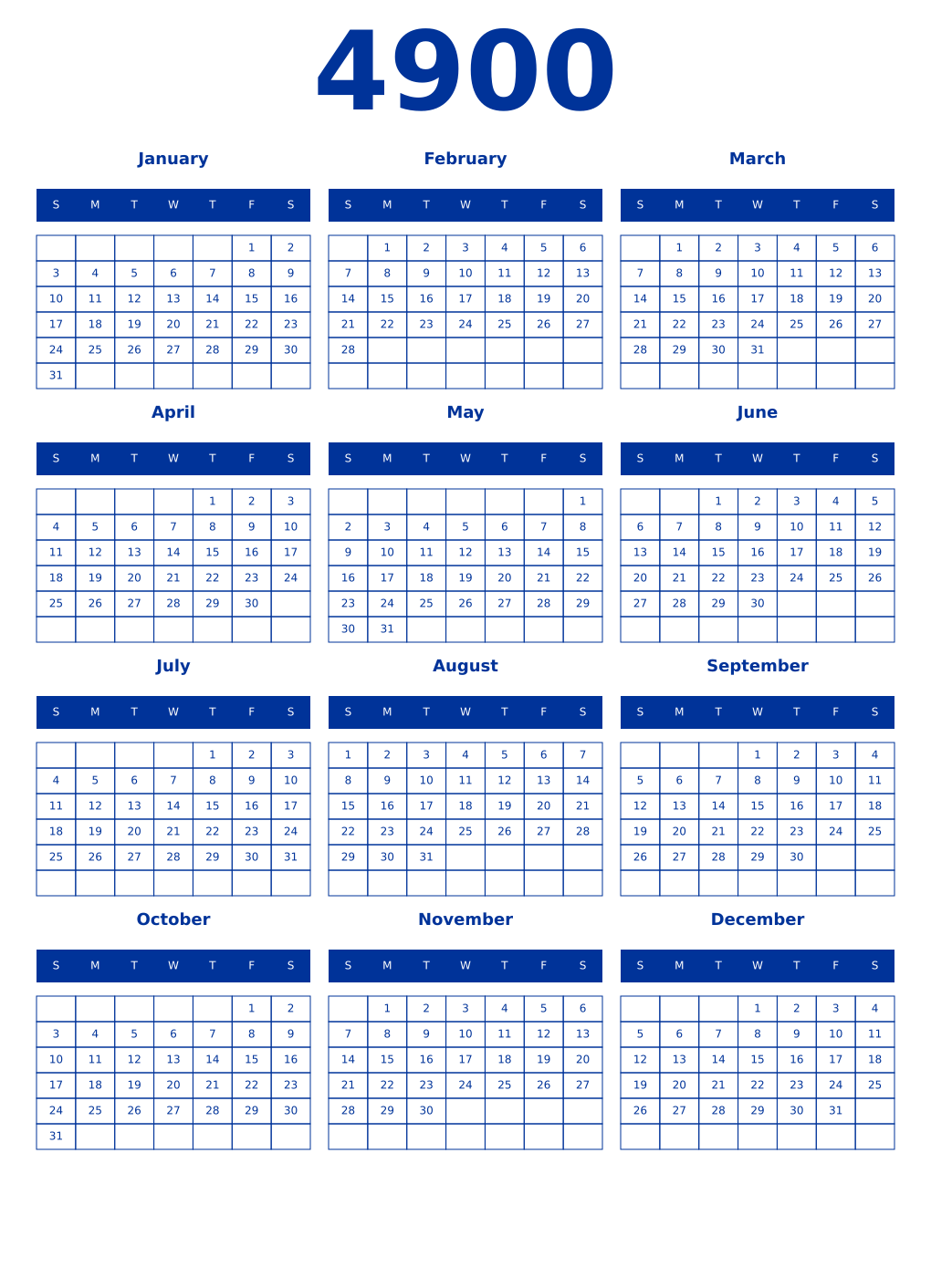 Printable 4900 Year Calendars smalt