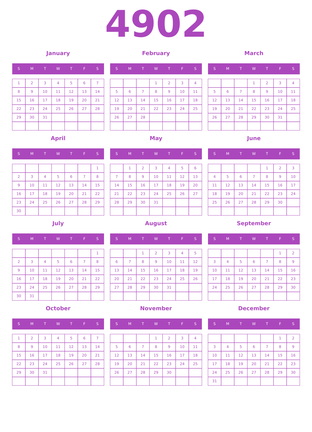 Printable 4902 Calendars